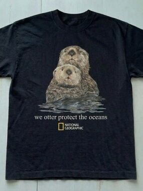 Black T-Shirt with Otter Illustration